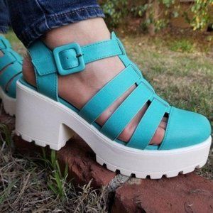 Blue 90's Grunge Look Chunky Summer Shoes